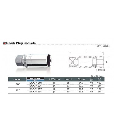 Свечная головка 16мм 3/8" TOPTUL BAAR1216